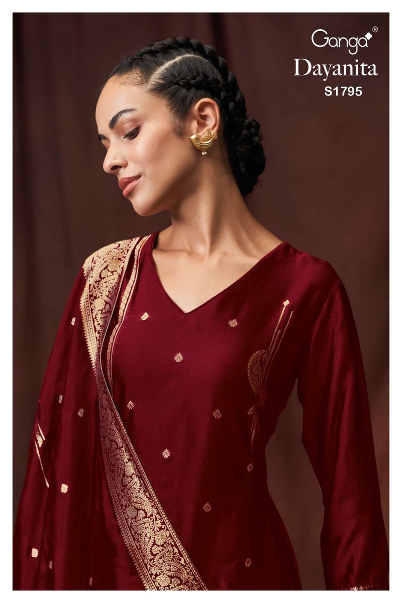 Ganga Dayanita 1795 Silk Jacquard With Hand Work Designer Suits