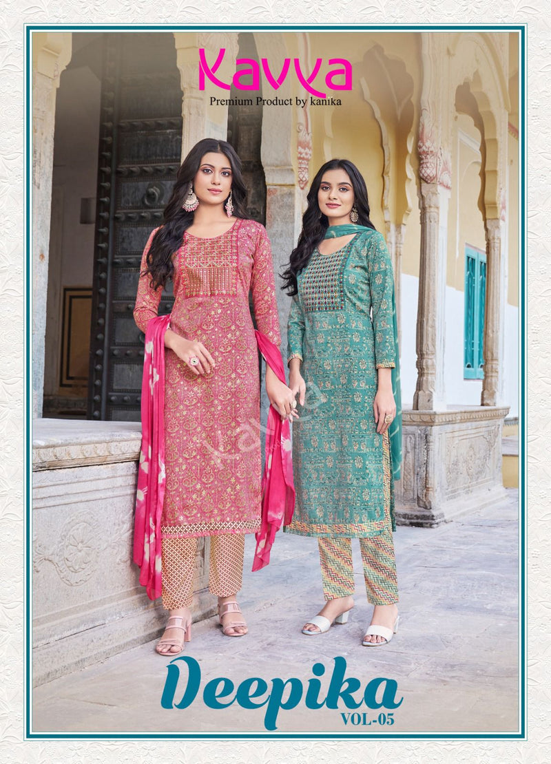 Kavya Deepika Vol 5 Rayon With Embroidery Neck Work Fancy Kurti With Bottom