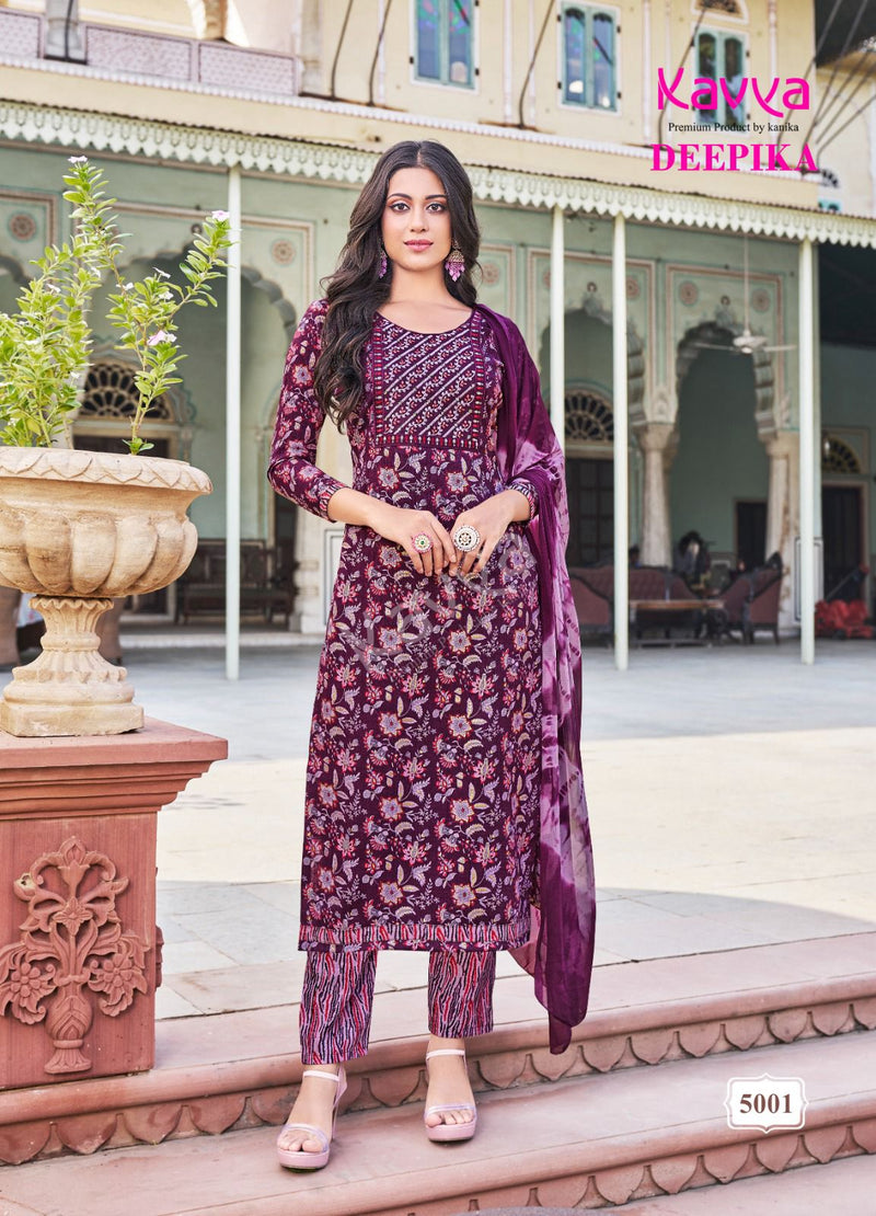 Kavya Deepika Vol 5 Rayon With Embroidery Neck Work Fancy Kurti With Bottom