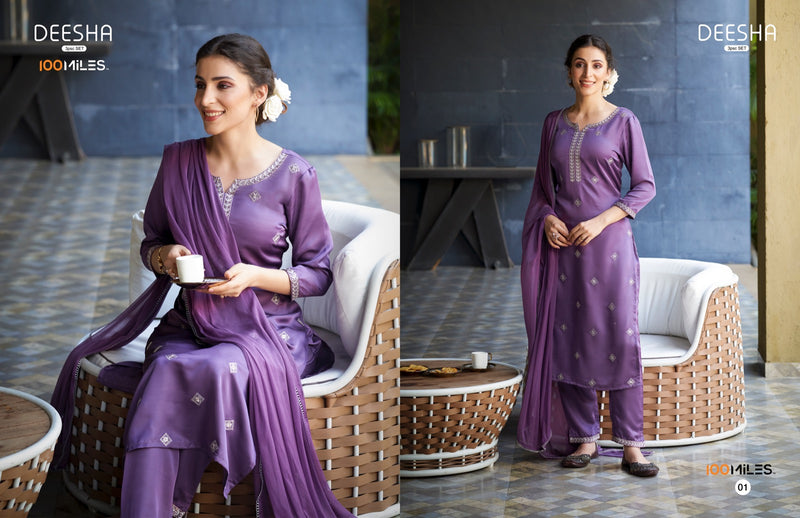 100 Miles Deesha Modal Fabric With Fancy Designer Work Kurti Pant & Dupatta Collection