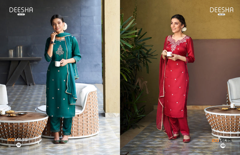 100 Miles Deesha Modal Fabric With Fancy Designer Work Kurti Pant & Dupatta Collection