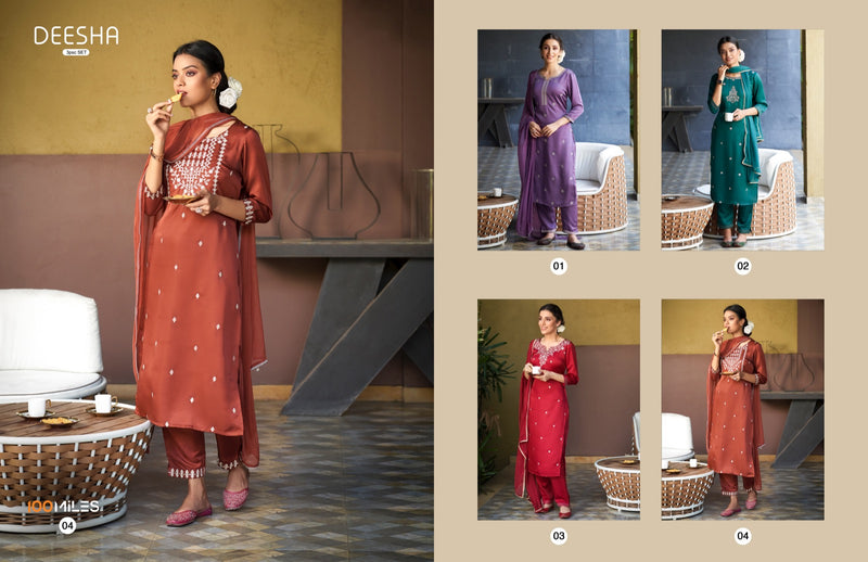 100 Miles Deesha Modal Fabric With Fancy Designer Work Kurti Pant & Dupatta Collection