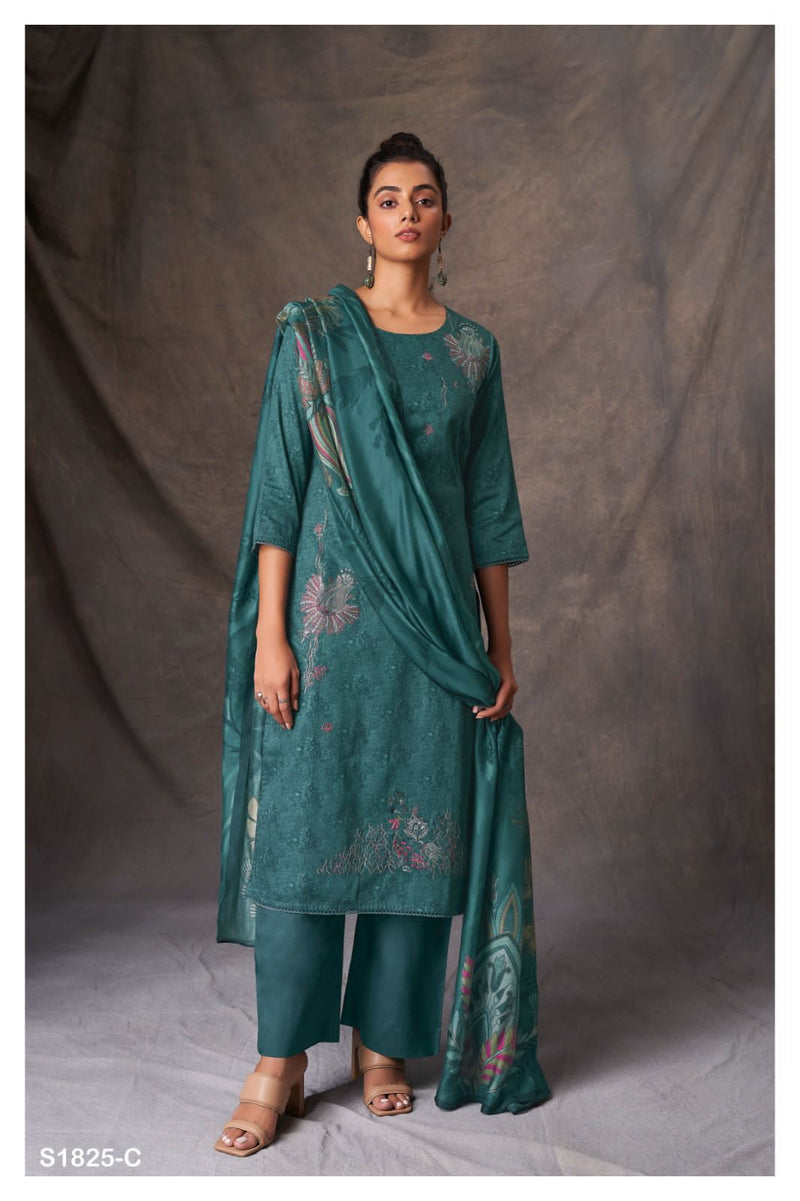 Ganga Delanie 1825 Silk Cotton Printed With Embroidery Designer Fancy Salwar Suits