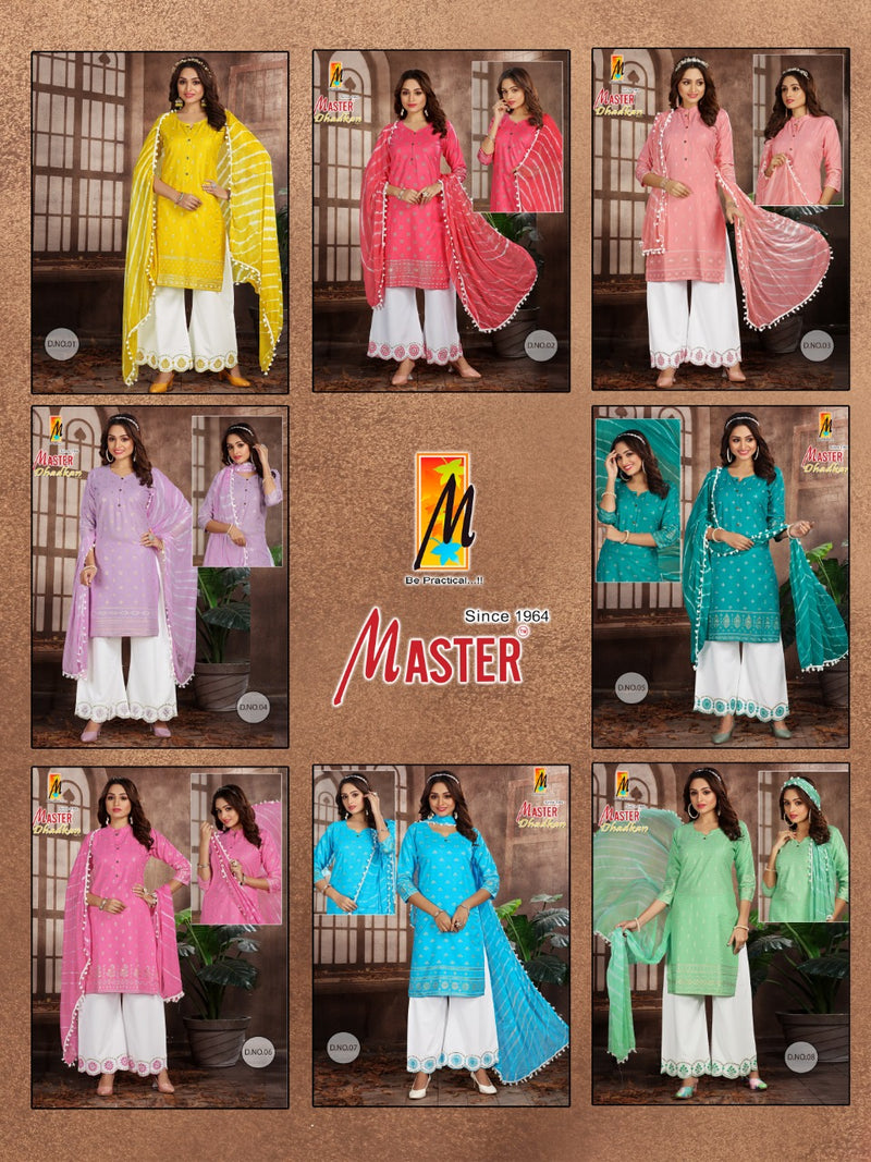 Master Dhadkan Printed Rayon Fancy Kurti With Plazzo & Dupatta