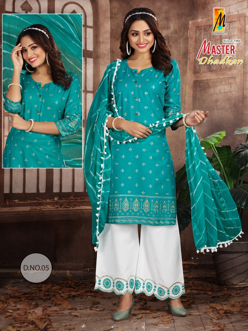 Master Dhadkan Printed Rayon Fancy Kurti With Plazzo & Dupatta