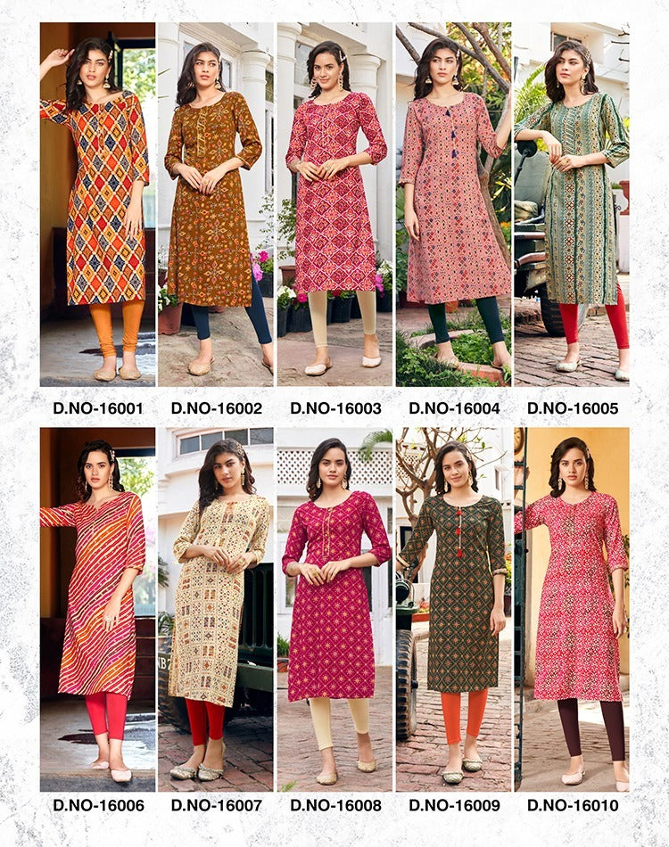 Diya Trends Garden City Vol 16 Rayon Capsule Foil Printed Daily Wear Designer Kurti