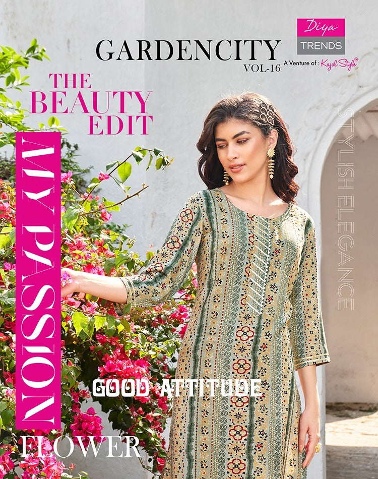 Diya Trends Garden City Vol 16 Rayon Capsule Foil Printed Daily Wear Designer Kurti