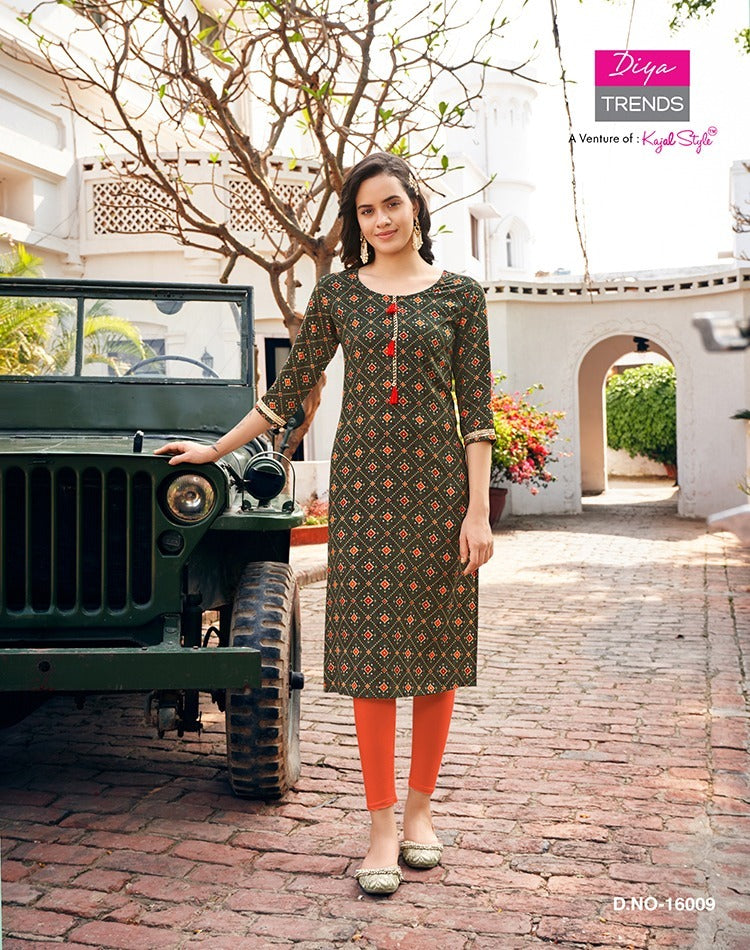 Diya Trends Garden City Vol 16 Rayon Capsule Foil Printed Daily Wear Designer Kurti