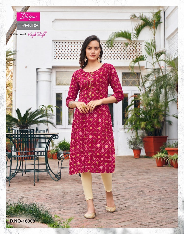 Diya Trends Garden City Vol 16 Rayon Capsule Foil Printed Daily Wear Designer Kurti