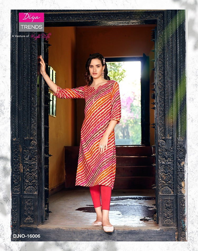 Diya Trends Garden City Vol 16 Rayon Capsule Foil Printed Daily Wear Designer Kurti