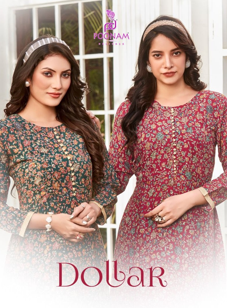 Poonam Designer Dollar Rayon Printed Fancy Short Gowns