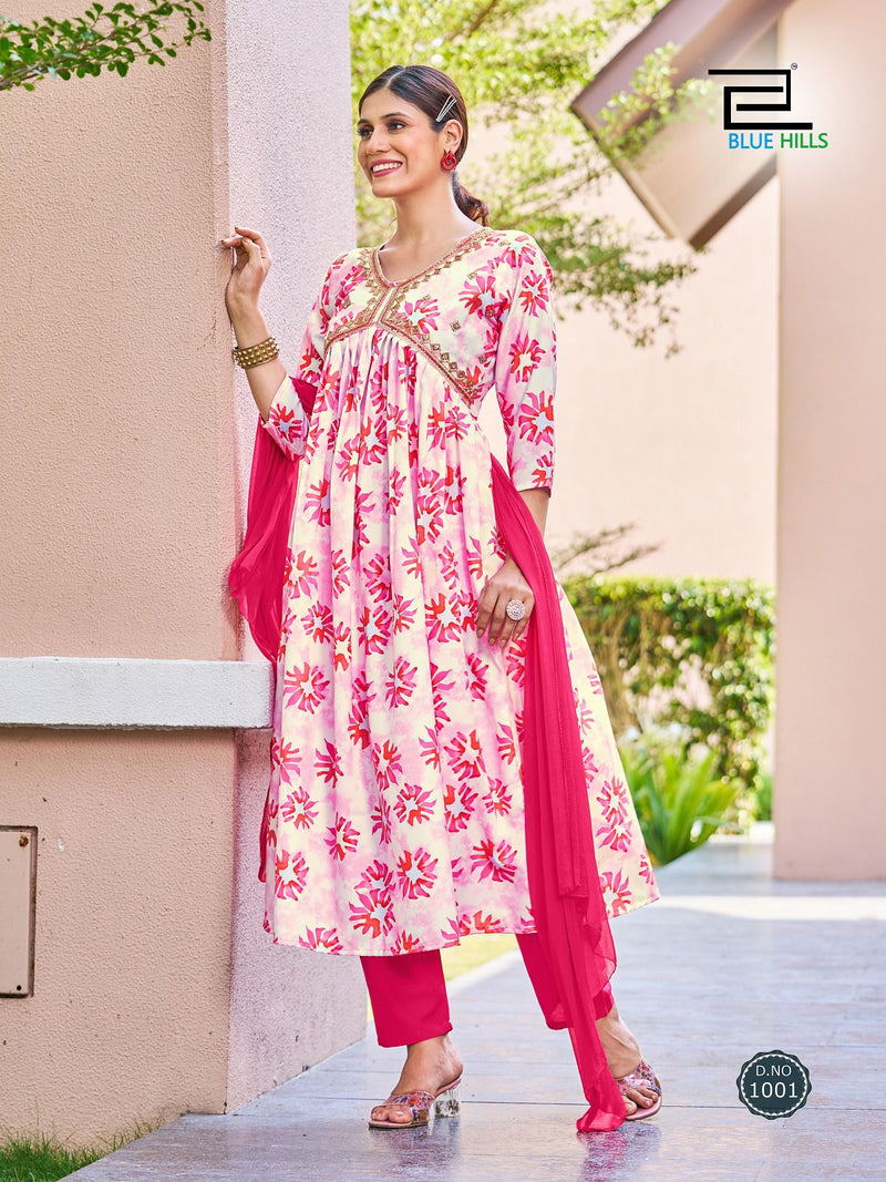 Blue Hills Dolphin Rayon Digital Prints Alia Cut Pattern Fancy Kurti Combo Set