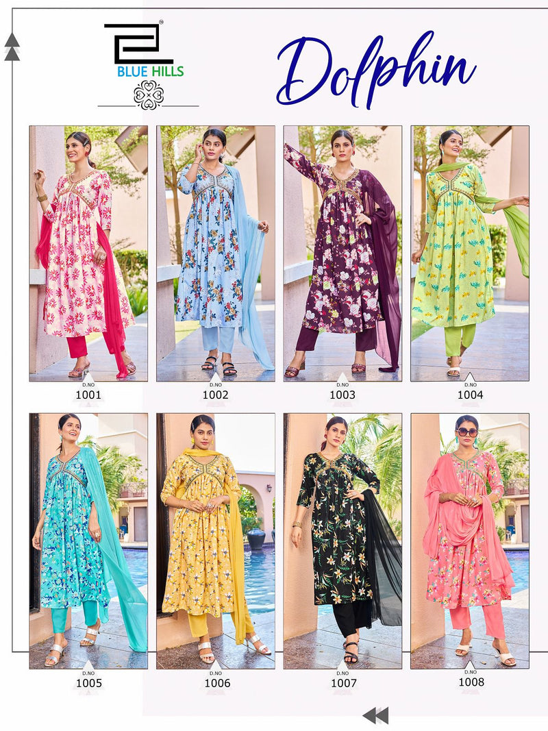 Blue Hills Dolphin Rayon Digital Prints Alia Cut Pattern Fancy Kurti Combo Set