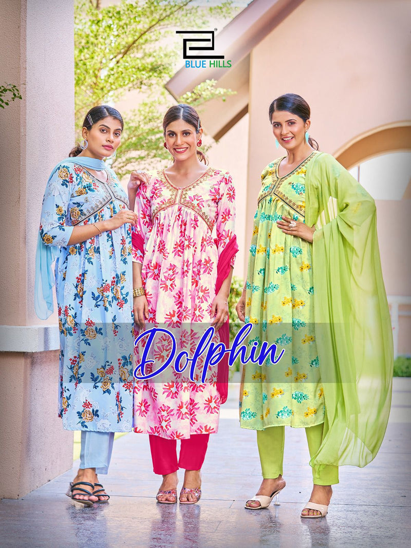 Blue Hills Dolphin Rayon Digital Prints Alia Cut Pattern Fancy Kurti Combo Set