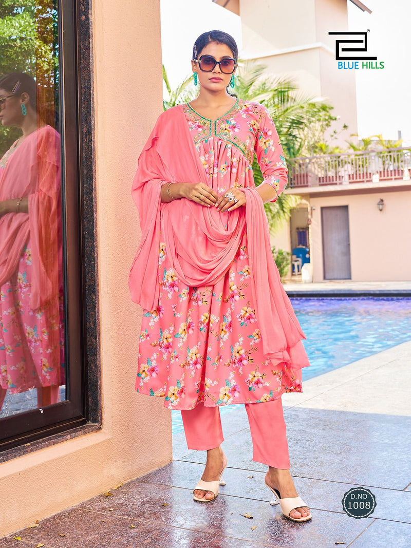 Blue Hills Dolphin Rayon Digital Prints Alia Cut Pattern Fancy Kurti Combo Set