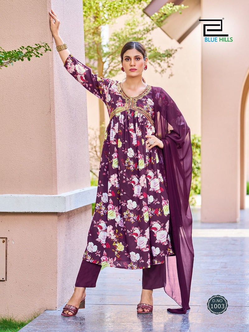 Blue Hills Dolphin Rayon Digital Prints Alia Cut Pattern Fancy Kurti Combo Set