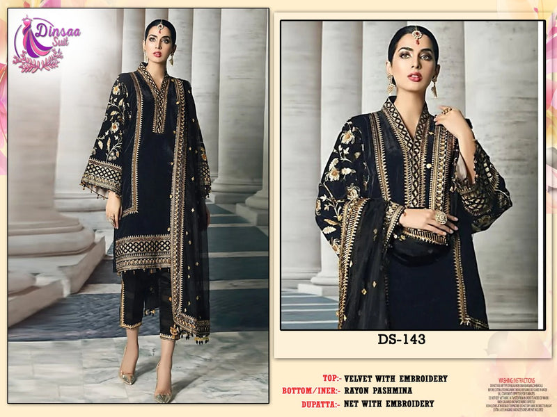 Dinsaa Suit Ds 143 Velvet Heavy Embroidey Pakistani Salwar Kameez Collection
