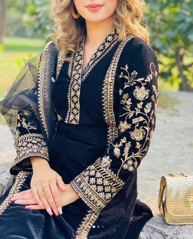 Dinsaa Suit Ds 143 Velvet Heavy Embroidey Pakistani Salwar Kameez Collection