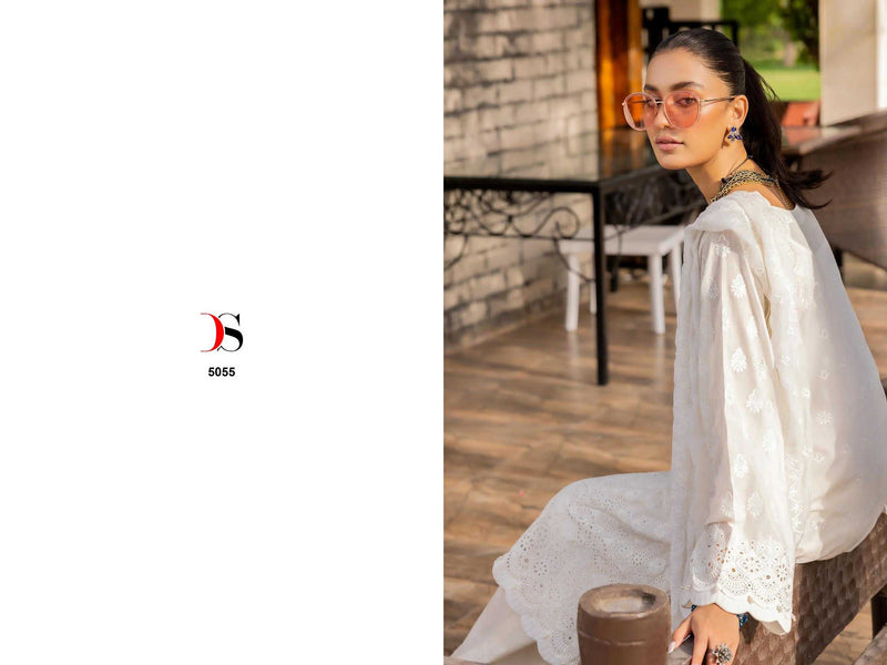 Deepsy Suit Adan Libas Inlays 24 Vol 2 Pure Cotton With Self Chicken Embroidery Work Suit