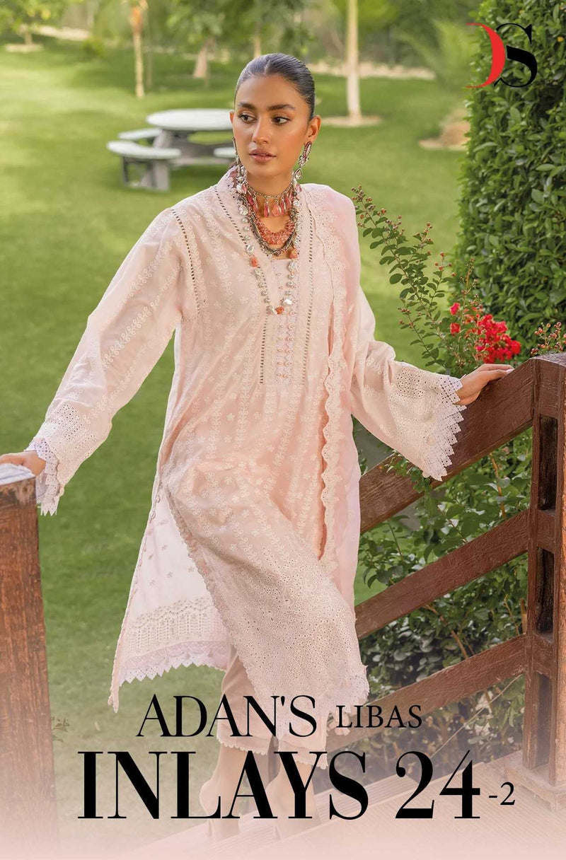 Deepsy Suit Adan Libas Inlays 24 Vol 2 Pure Cotton With Self Chicken Embroidery Work Suit
