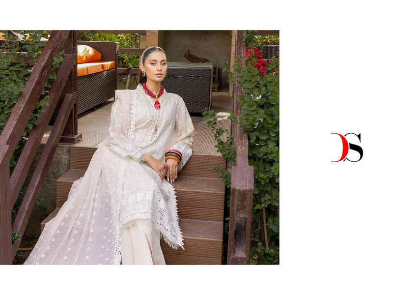 Deepsy Suit Adan Libas Inlays 24 Vol 2 Pure Cotton With Self Chicken Embroidery Work Suit