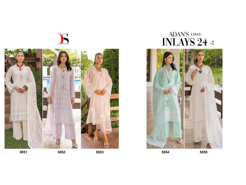 Deepsy Suit Adan Libas Inlays 24 Vol 2 Pure Cotton With Self Chicken Embroidery Work Suit