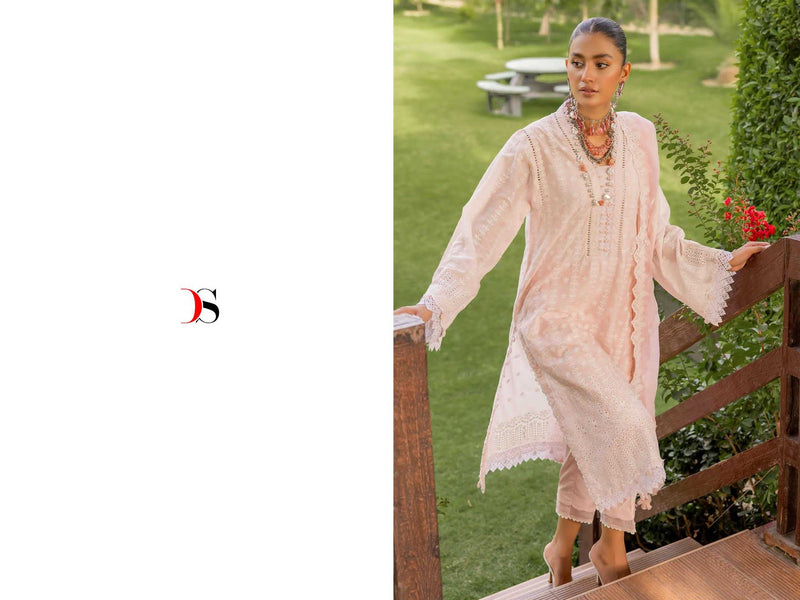 Deepsy Suit Adan Libas Inlays 24 Vol 2 Pure Cotton With Self Chicken Embroidery Work Suit