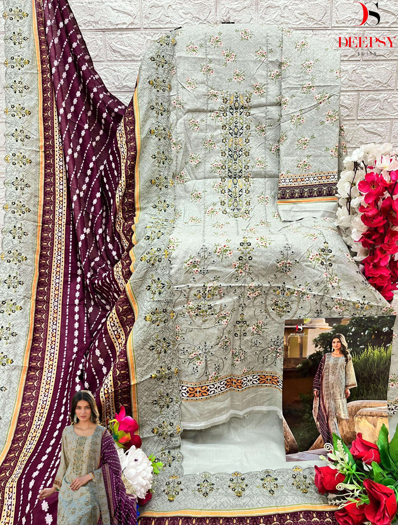 Deepsy Suit Bin Saeed Lawn Collection Vol 10 Cotton With Heavy Self Embroidery Designer Salwar suit