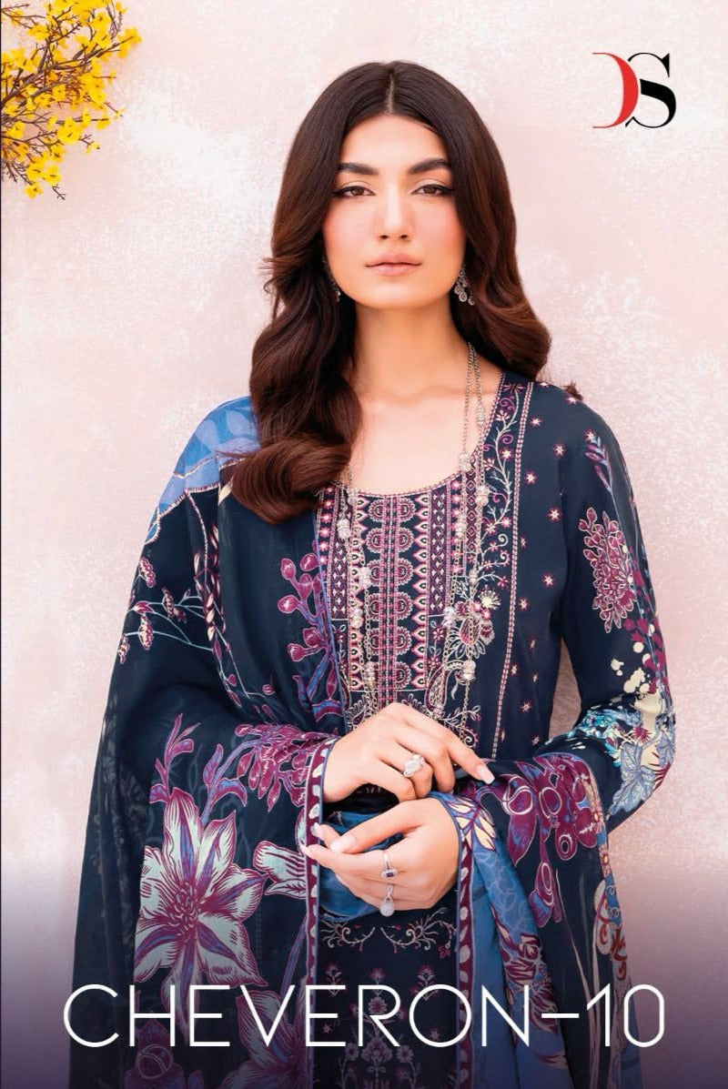 Deepsy Suit Cheveron Lawn 10 Pure Cotton Self Embroidered Salwar Suit