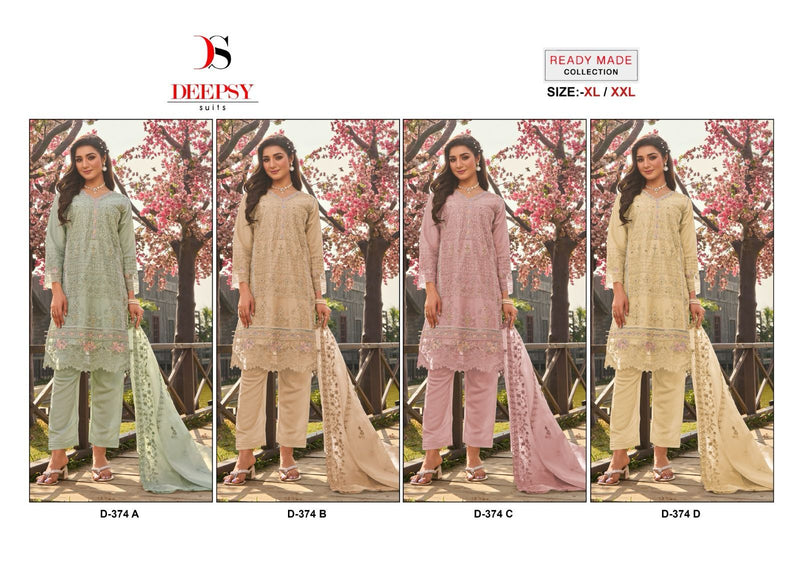 Deepsy Suit D 374 Pure Organza Embroidered Khatli Work Readymade Pret Kurti