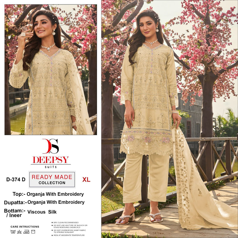 Deepsy Suit D 374 Pure Organza Embroidered Khatli Work Readymade Pret Kurti