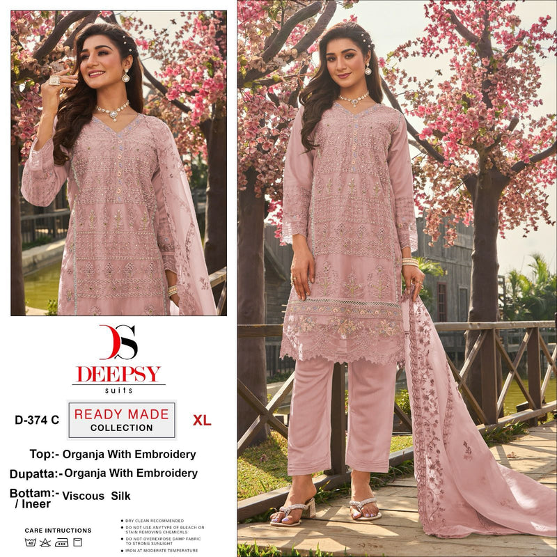 Deepsy Suit D 374 Pure Organza Embroidered Khatli Work Readymade Pret Kurti