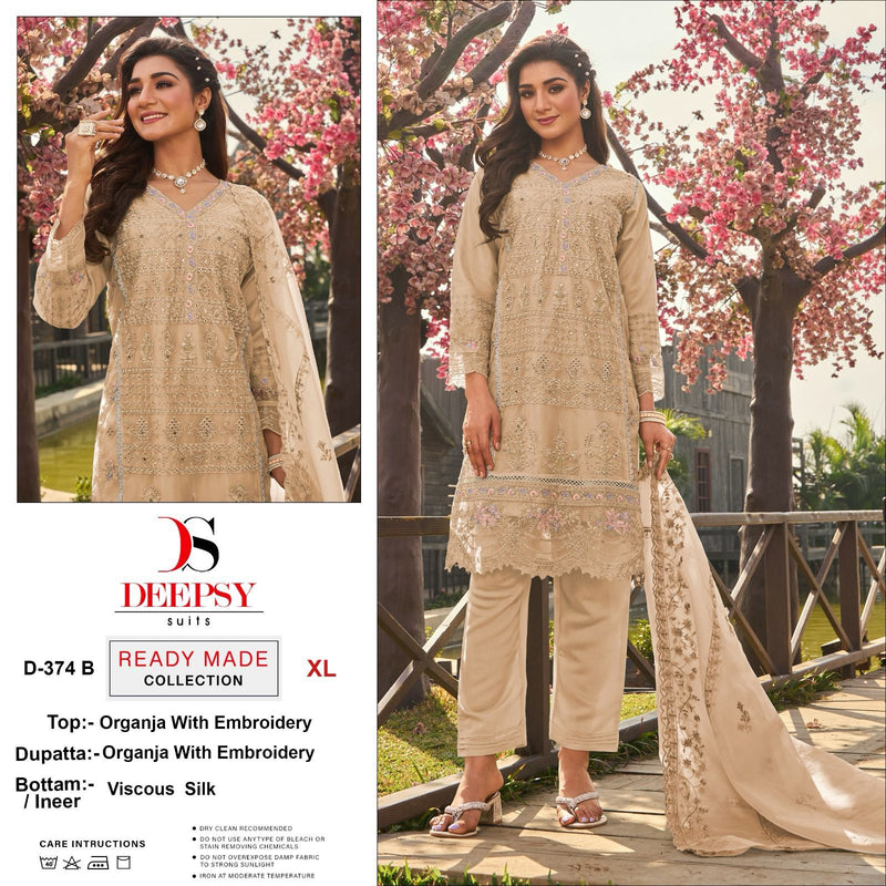 Deepsy Suit D 374 Pure Organza Embroidered Khatli Work Readymade Pret Kurti