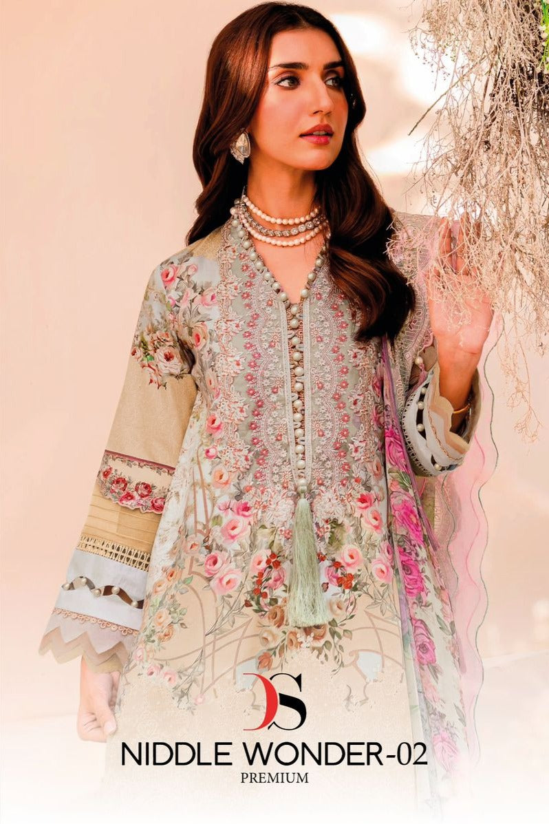 Deepsy Suit Niddle Wonder Premium 2 Pure Cotton Embroidered Work Pakistani Suit