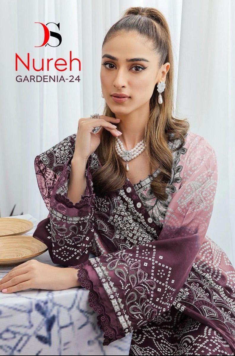 Deepsy Suit Nureh Gardenia 24 Pure Cotton Heavy Embroidery Work Salwar Suit