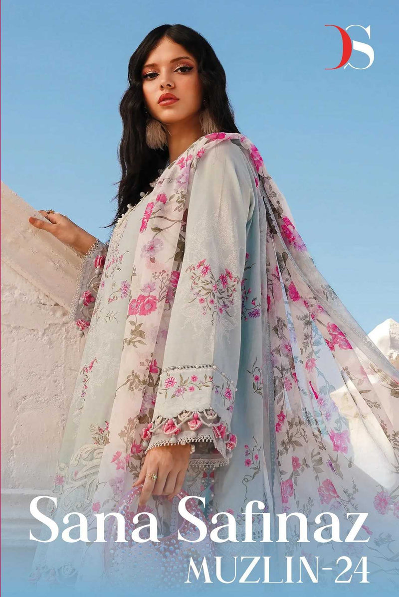 Deepsy Suit Sana Safinaz Muzlin 24 Pure Cotton With Embroidery Work Salwar Suit