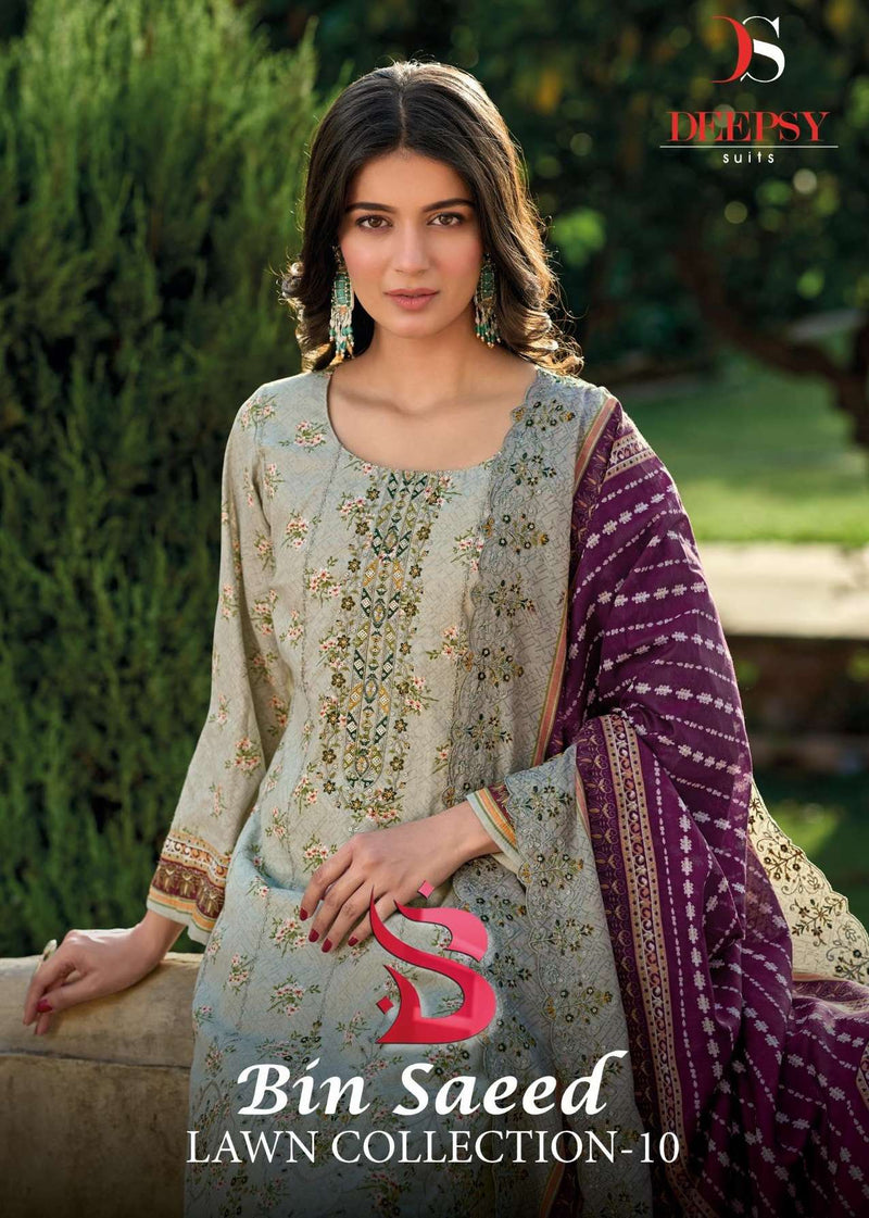 Deepsy Suits Bin Saeed Lawn Collection Vol 10 Pure Cotton Self Embroidered Salwar Suit