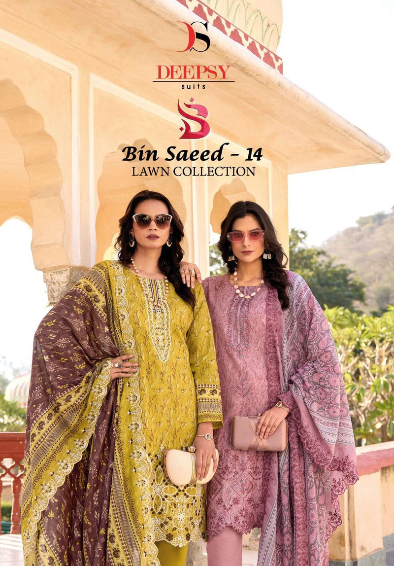 Deepsy Suits Bin Saeed Lawn Collection Vol 14 Pure Cotton Embroidered Salwar Suit