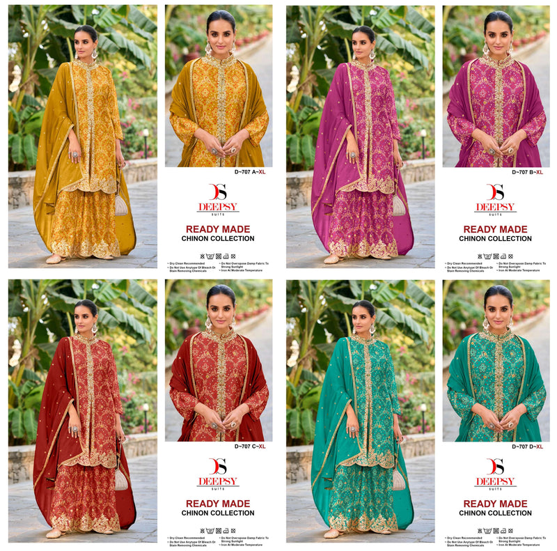 Deepsy Suits D 707 Pure Chinon Print Embroidery Work Pret Kurti