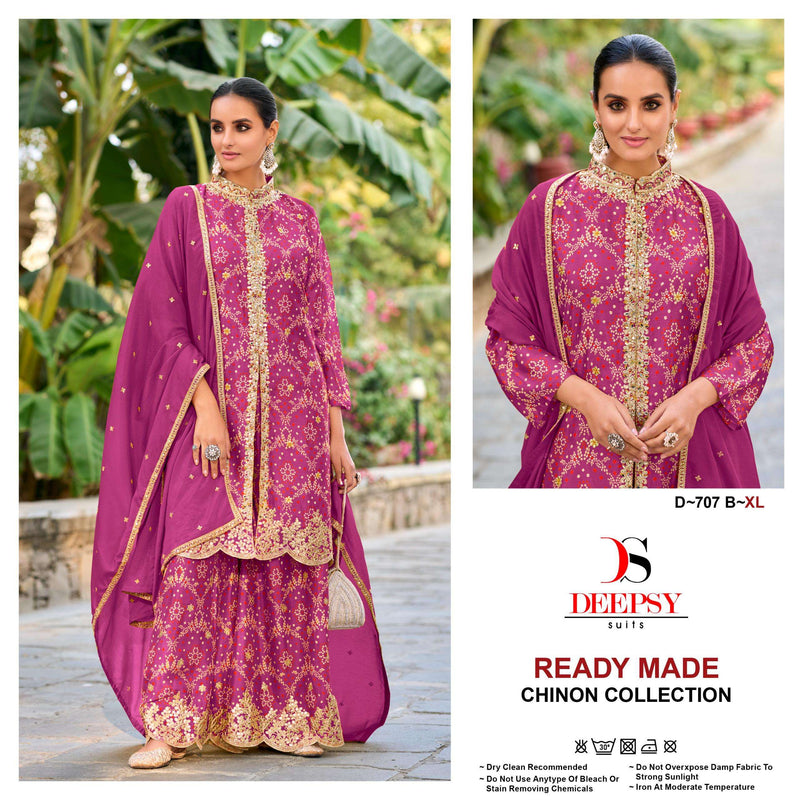 Deepsy Suits D 707 Pure Chinon Print Embroidery Work Pret Kurti