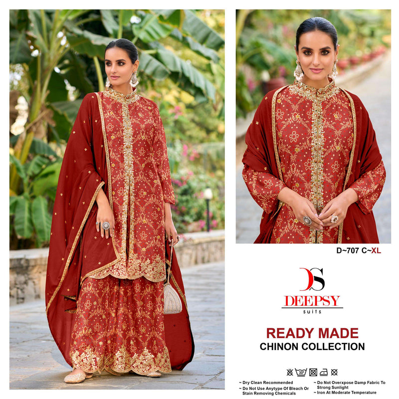 Deepsy Suits D 707 Pure Chinon Print Embroidery Work Pret Kurti