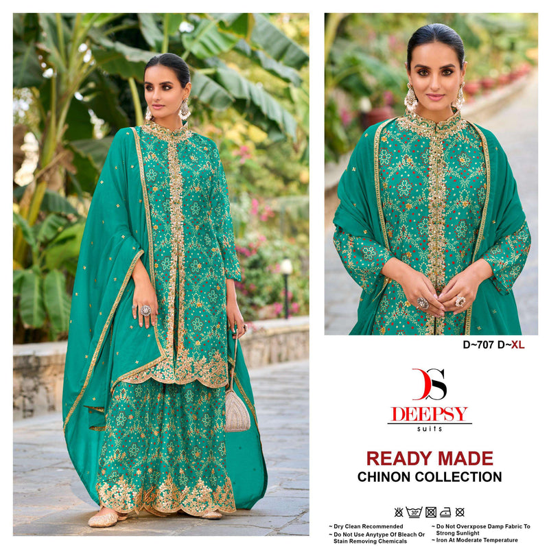 Deepsy Suits D 707 Pure Chinon Print Embroidery Work Pret Kurti