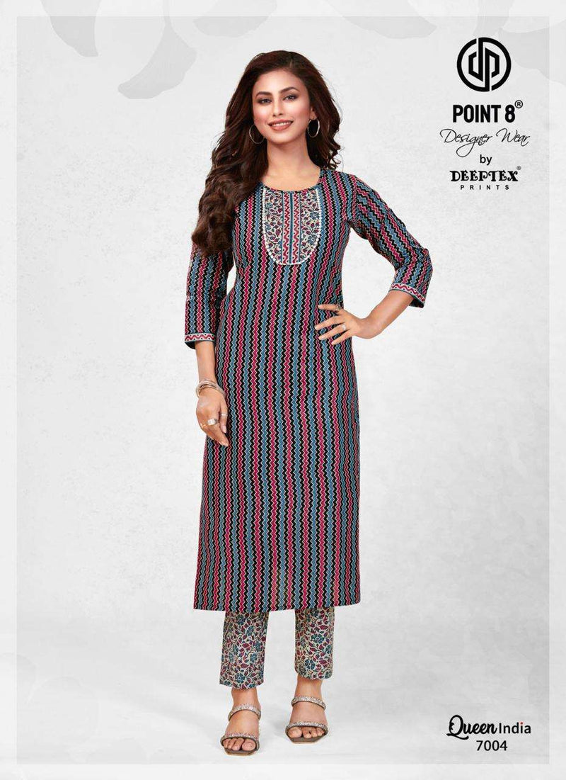 Deeptex prints Queen India Vol 7 Cotton With Lace Embroidered Neck Tie Fancy Daily Wear Kurti