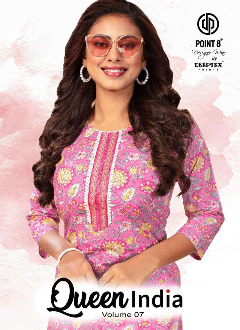 Deeptex prints Queen India Vol 7 Cotton With Lace Embroidered Neck Tie Fancy Daily Wear Kurti