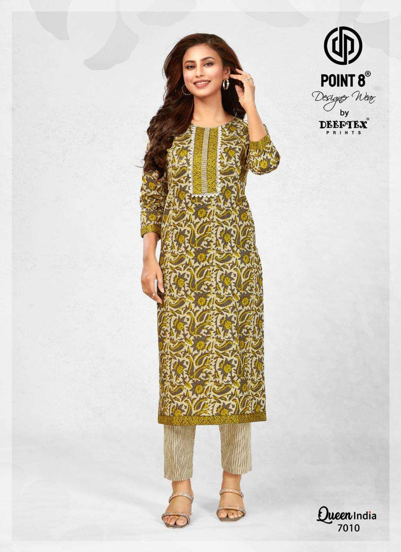 Deeptex prints Queen India Vol 7 Cotton With Lace Embroidered Neck Tie Fancy Daily Wear Kurti