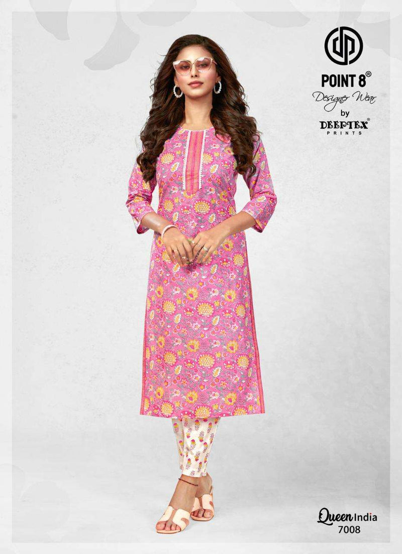 Deeptex prints Queen India Vol 7 Cotton With Lace Embroidered Neck Tie Fancy Daily Wear Kurti