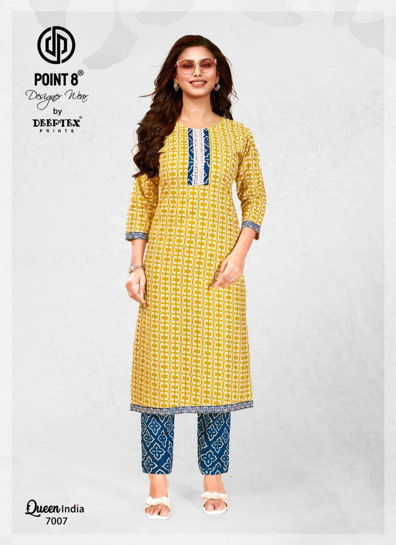 Deeptex prints Queen India Vol 7 Cotton With Lace Embroidered Neck Tie Fancy Daily Wear Kurti