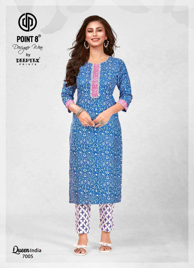 Deeptex prints Queen India Vol 7 Cotton With Lace Embroidered Neck Tie Fancy Daily Wear Kurti