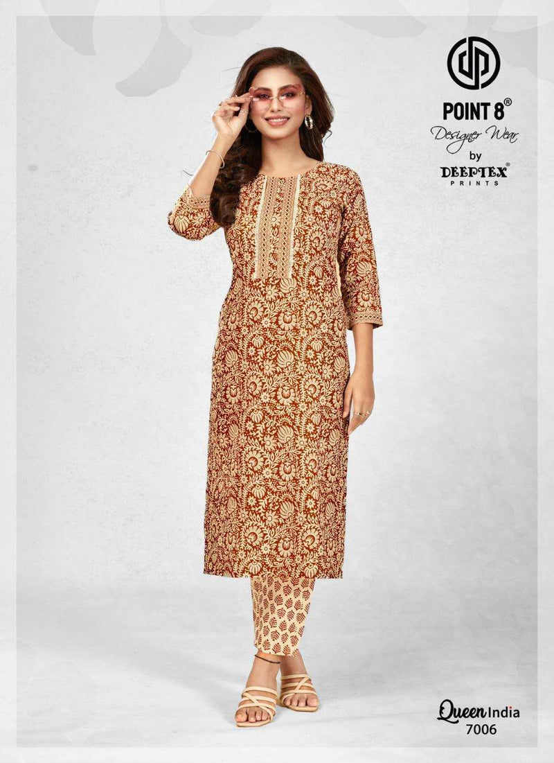 Deeptex prints Queen India Vol 7 Cotton With Lace Embroidered Neck Tie Fancy Daily Wear Kurti