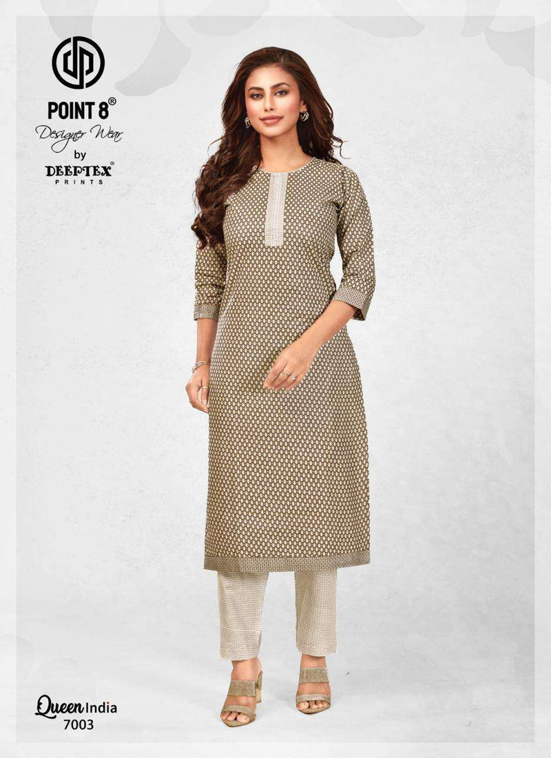 Deeptex prints Queen India Vol 7 Cotton With Lace Embroidered Neck Tie Fancy Daily Wear Kurti